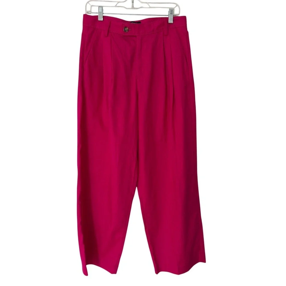 Banana‎ Republic Magenta Pink Linen Blend Pleated Wide Leg Pants Womens 8 Petite